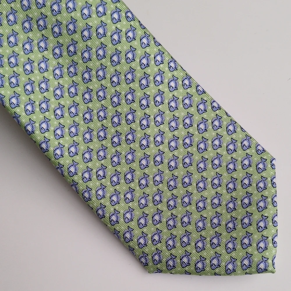 Tommy Hilfiger Fish Pattern 100% Silk Neck Tie - Green &‎ Blue